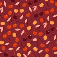 Seamless pattern with hand drawn cherry in flat style. Cute background for design, fabric or wrapping paper. Autumn vector illustration