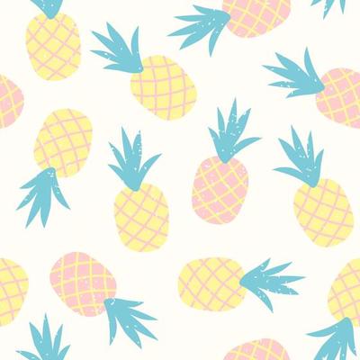 Seamless pattern of pastel pineapple with geometric ornament. Scandinavian stylish background. Vector illustration with hand drawn cute pineapple