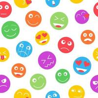 Colorful emoji seamless pattern on white background. Sticker with emoticons isolated on white background. Emoji background white icons in flat style. Vector illustration