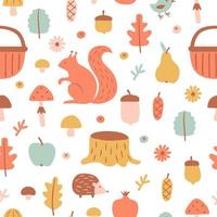 Seamless pattern with hand drawn forest elements in cartoon style. vector