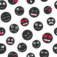 patrón sin fisuras de emoji negro sobre fondo blanco. pegatina con emoticonos aislado sobre fondo blanco. iconos blancos de fondo emoji en estilo plano. ilustración vectorial vector