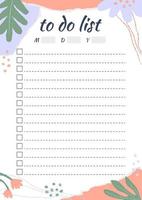 Floral To Do List template with pieces of torn paper, flower and chalk line. Blank weekly planner with notes in pastel colors. Minimal organizer design. Vector illustration