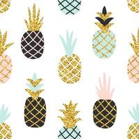 Creative seamless pattern of pineapple with gold glitter texture. Scandinavian stylish background. Vector illustration with hand drawn cute pineapple. Trendy print