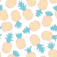 Seamless pattern of pastel pineapple with geometric ornament. Scandinavian stylish background. Vector illustration with hand drawn cute pineapple