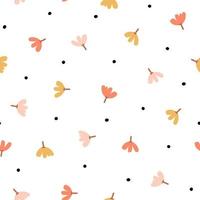 Seamless pattern with simple little flowers in pastel color. Autumn repeatable background. Cute childish print. Vector illustration in Scandinavian decorative style.