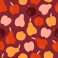 patrón sin costuras con fruta dibujada a mano en estilo de dibujos animados. manzana de fondo plano, bayas, pera y granate. ilustración vectorial de otoño vector