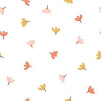 Seamless pattern with simple little flowers in pastel color. Autumn repeatable background. Cute childish print. Vector illustration in Scandinavian decorative style.