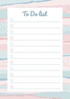 Cute To Do List template with notes and round checkbox on striped background in pastel color. Modern organizer design in nordic style. Vector illustration for daily target