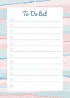 Cute To Do List template with notes and round checkbox on striped background in pastel color. Modern organizer design in nordic style. Vector illustration for daily target