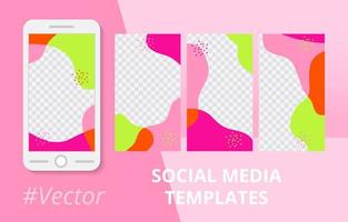 Set of editable social media stories templates with colorful wave splash in memphis style. Modern funny background for social networks stories. Summer minimalist design. Vector illustration