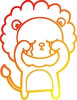 warm gradient line drawing crying cartoon lion vector