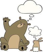 cartoon bear and rabbit friends and thought bubble vector