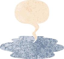 cartoon puddle of water and speech bubble in retro textured style vector