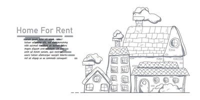 esquema de casa de dibujos animados, diseño de casa dibujado a mano para alquiler, ilustración vectorial. vector