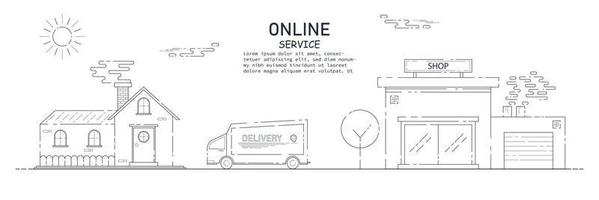 Shopping with delivery service, Outline design vector illustration.