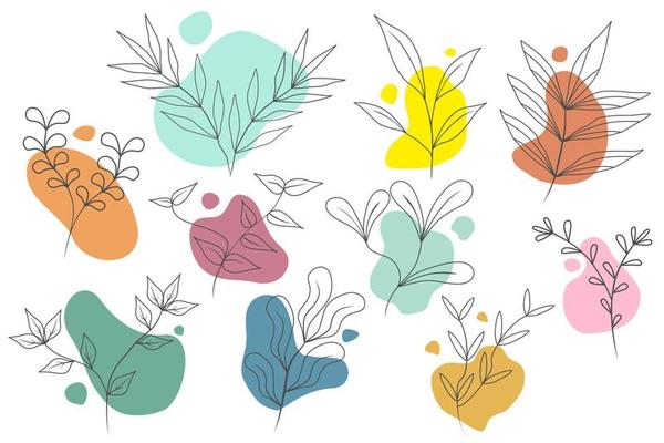 Hand drawn collection of minimalist leaves design, Leaves simple elements illustration.