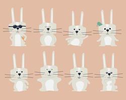 Cartoon collection of rabbit standing design, Vector illustration.