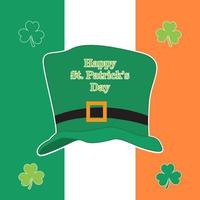 St. Patrick Day poster. Leprechauns hat and clover design elements with wishing lettering on flag ireland. Vector illustration