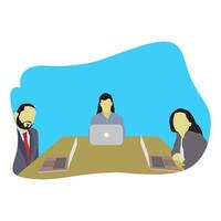 team work in office  vector illustration.three people sitting at computer desk