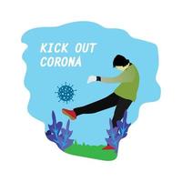 vector illustration, kick corona virus.