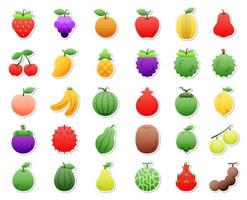 conjunto de iconos de pegatinas de frutas, vector, ilustración. vector