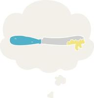 cartoon butter knife and thought bubble in retro style vector