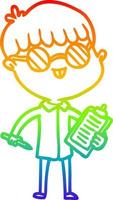 rainbow gradient line drawing cartoon boy wearing spectacles vector