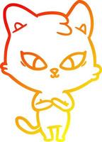 warm gradient line drawing cute cartoon cat vector