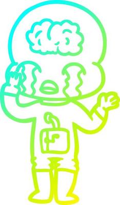 cold gradient line drawing cartoon big brain alien crying