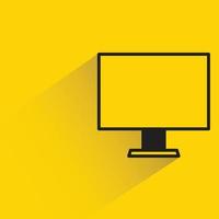 desktop computer icon with shadow on yellow background vector