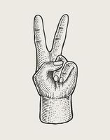 illustration peace finger with engraving style vector