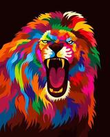 Ilustración colorida cabeza de león con estilo pop art vector
