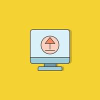 computer upload icon on yellow background vector