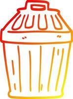 warm gradient line drawing cartoon waste bin vector