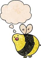 cartoon bee and thought bubble in grunge texture pattern style vector