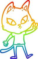 rainbow gradient line drawing confused cartoon cat vector
