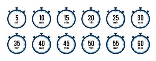 Timer icon collection. Set of timer Stopwatch icons. Countdown from 0 to 60 seconds. vector