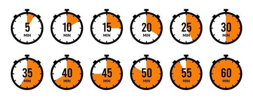 Timer icon collection. Set of timer Stopwatch icons. Countdown from 0 to 60 seconds. vector