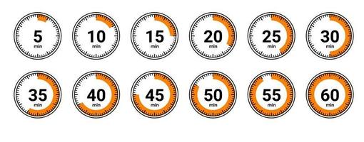 Timer icon collection. Set of timer Stopwatch icons. Countdown from 0 to 60 seconds. vector