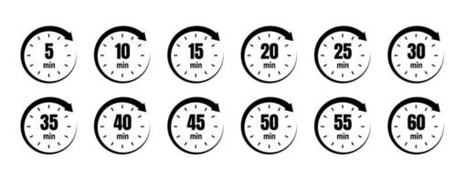 Timer icon collection. Set of timer Stopwatch icons. Countdown from 0 to 60 seconds. vector