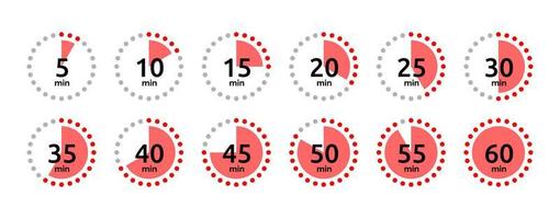 Timer icon collection. Set of timer Stopwatch icons. Countdown from 0 to 60 seconds. vector