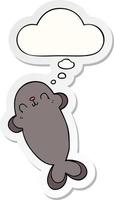 cartoon seal and thought bubble as a printed sticker vector