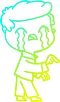 cold gradient line drawing cartoon man crying vector