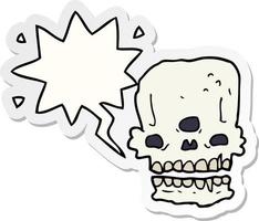 cartoon spooky skull and speech bubble sticker vector