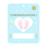 Congratulations-baby gift card. Baby shower greeting invitation cards. Money card blue pastel colors template. Vector illustration.