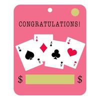 Celebration blank with Congratulation letters. Money postcard mock up with place for money. Greeting card with playing card illustration, funny design. Vector