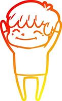 warm gradient line drawing cartoon happy boy vector