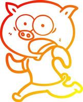 warm gradient line drawing cartoon pig running away vector