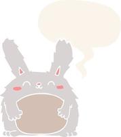 cartoon furry rabbit and speech bubble in retro style vector