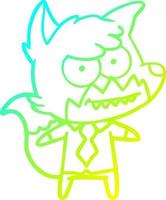 cold gradient line drawing cartoon grinning fox vector